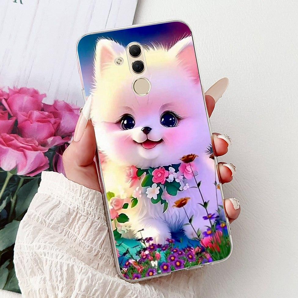 Clear For Huawei Mate 20Lite SNE-LX3 INE-LX2 Back Cover For Huawei Mate 20 Lite Case Cute Cartoon Cat Luxury Flowers Funny Funda