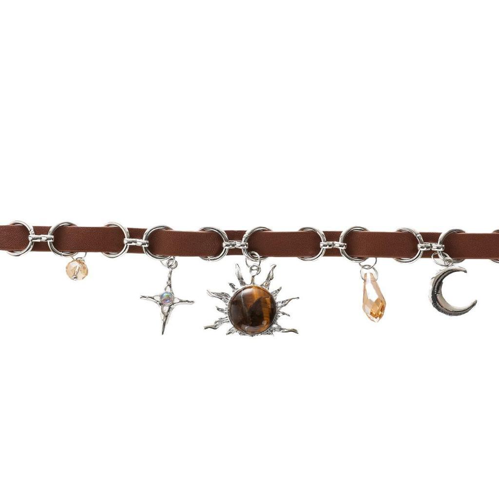 "Maillard Sun Leather-Stitch Necklace: New Stylish, High-End Clavicle Chain for Trendy Women"