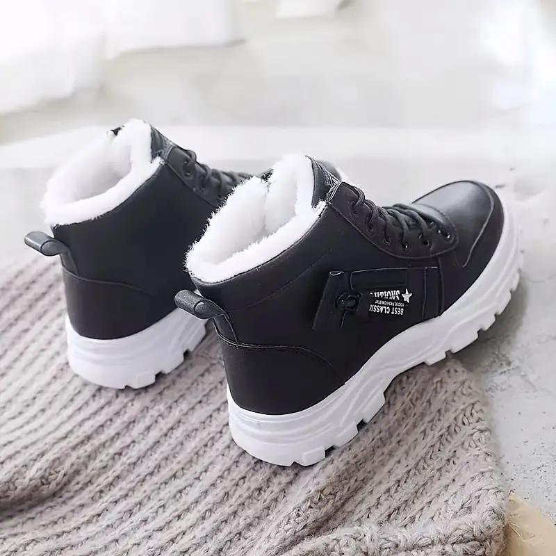Women's Ankle Boots, Women's Chunky Heel Ankle Boots, Fashion Plush Lined High-Top Sneakers, Winter Warm Outdoor Thickened Shoes