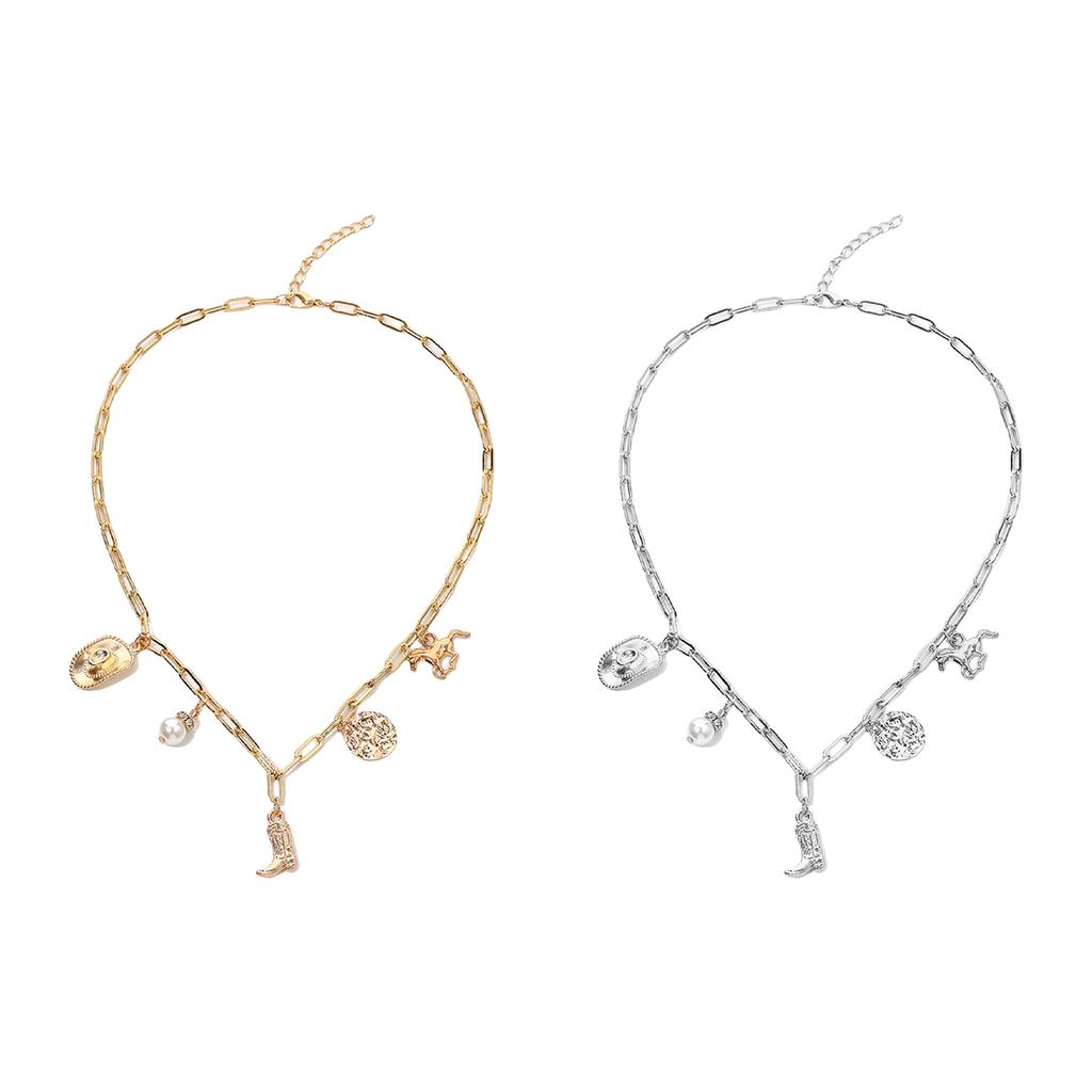Fashionable Western Theme Necklace with Cowboy Hat and Boot Pendants for Women Seeking Unique Style