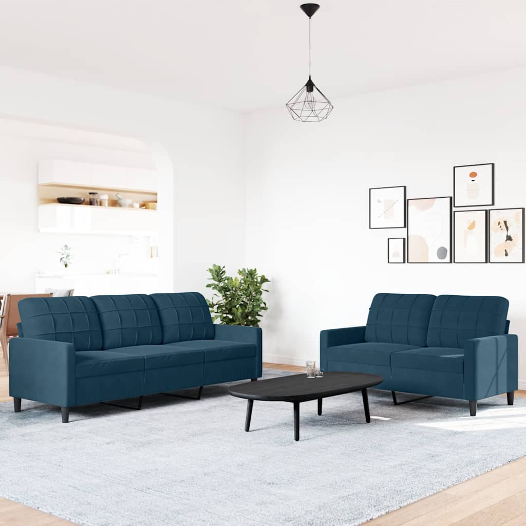 2 Piece Sofa Set with Cushions Blue Velvet