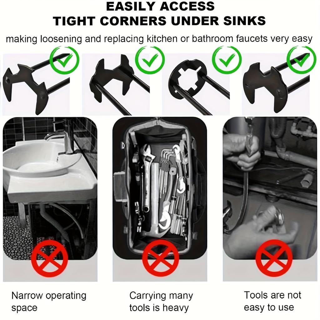 Multifunctional Basin Faucet Wrench – 4-Jaw Hex Plumber's Wrench for Under-Sink Use, Suitable for Bathroom & Kitchen