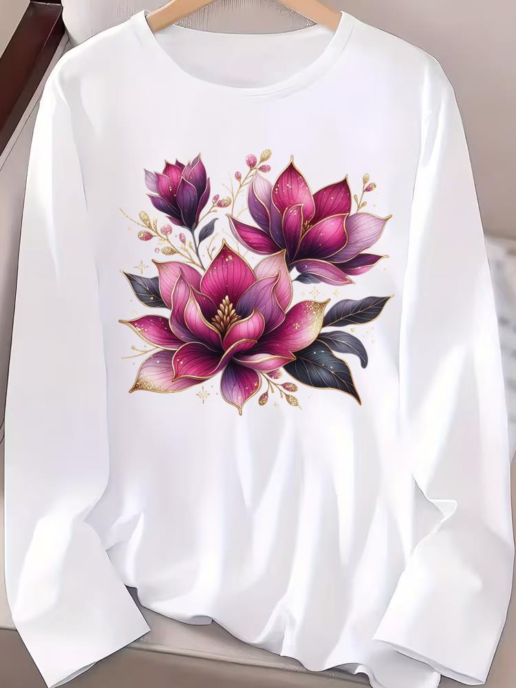 (Asian Size) butterfly style Long Sleeve T-shirts Casual Clothing Women o-neck Print T Shirt autumn winter spring Fashion Top Graphic Tee