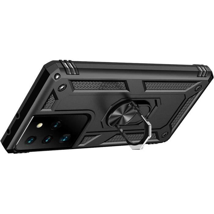 Coque de protection - BOOLING - Samsung S21 Ultra - Rigide - Antichoc - Anneau Support - Noir