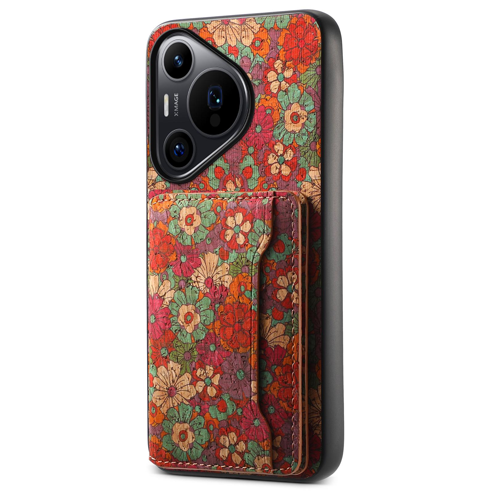 

For Huawei Pura 70 Pro/70 Pro+ Case Floral Pattern Hybrid Phone Cover with Card Slot Kickstand Summer/Red