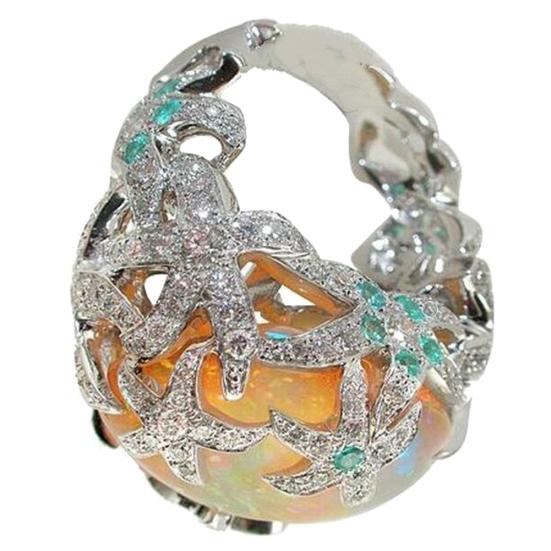 Vintage Starfish Faux Rhinestone Banquet Jewelry Opal Party Gift Finger Ring