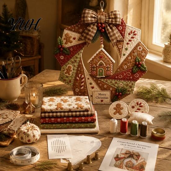 Kreatives handgefertigtes Kranz-Set, Weihnachten Stoff DIY-Kit, Patchwork Anfängerfreundliches Feiertagsbastel-Deko-Set, Dekoration für Haustür, Wanddekoration,