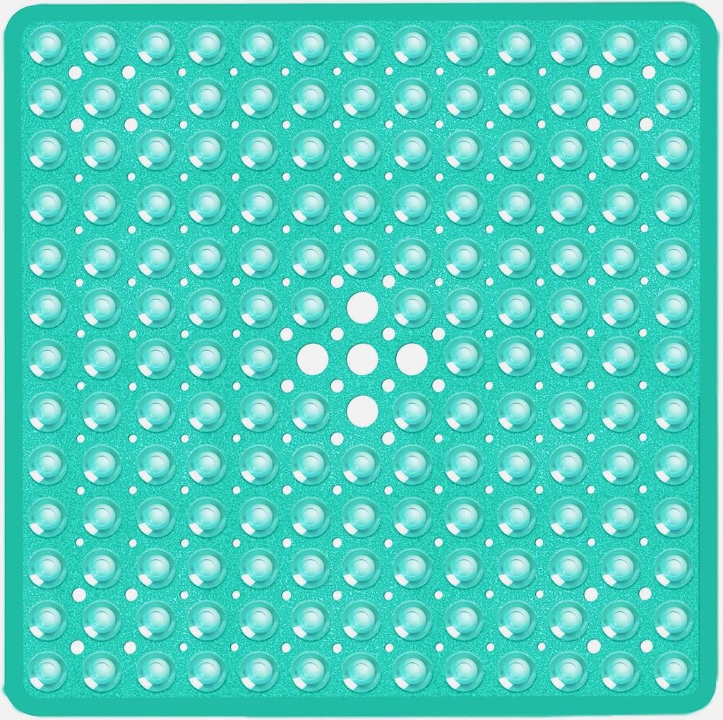 1pc Square PVC Bath Mat, 21x21in, Non-slip Shower Mat with Draining Hole And Powerful Suction Cups, Anti-slip, Machine Washable