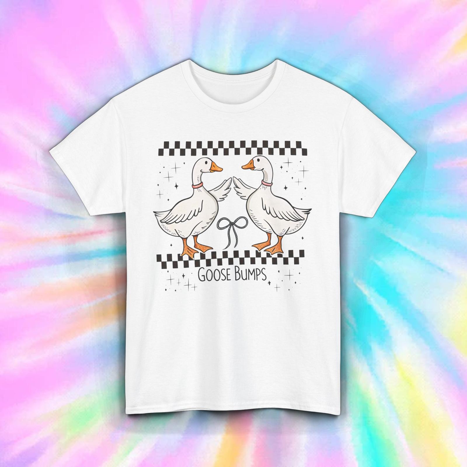 Goose Bumps Shirt Funny Geese Graphic Farm Pun Checkered Print Tee S-5XL S