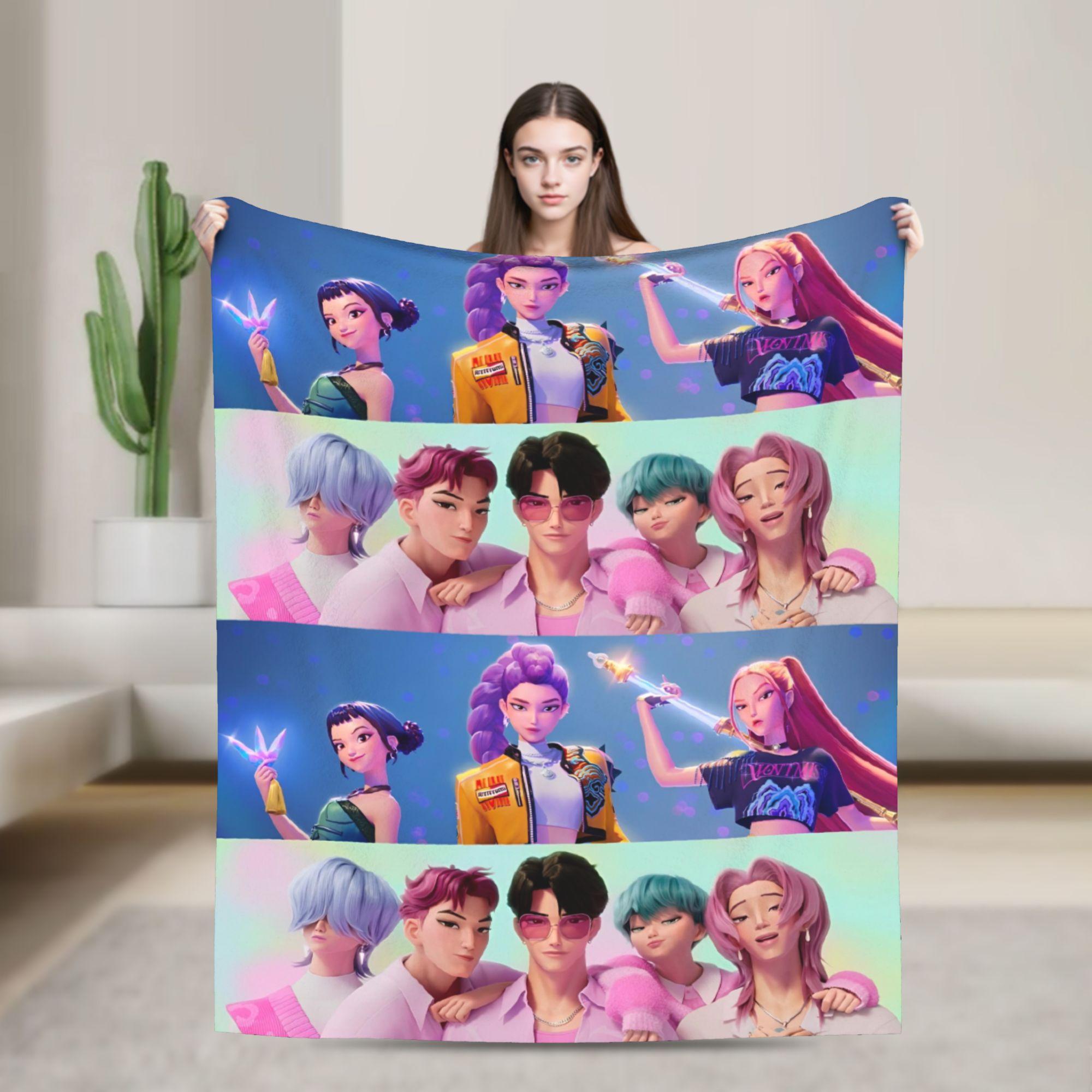 Huntrix Saja Boys KPop Demon Hunters Blanket Plush Vintage Warm Throw Blanket for Home Autumn/Winter 75X95CM