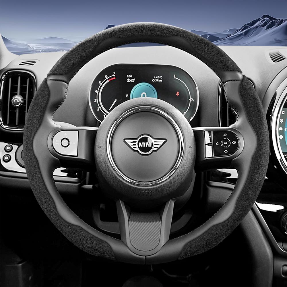 Suitable for Mini Sports Suede Steering Wheel Covers with Split Snap-On Design, Non-Slip and Durable, for Models Such as Cooper 3-Door, Countrakvnt44
