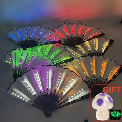 *Halloween Carnival Party Lighting Supplies 10inches LED Neon Light Rave Fan Folding Luminous Fan Glowing In the Party