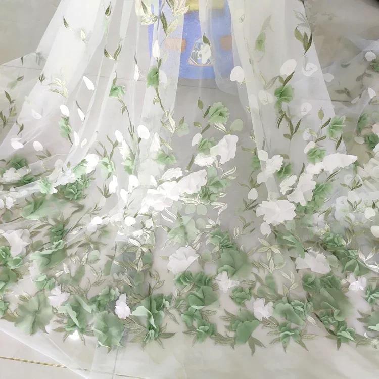 Iluzoryczna Kolorowa Siatkowa Tkanina Szyfonowa Haft z Trójwymiarowymi Kwiatami Koronka Oryginalna Tkanina Suknia Ślubna Dół Spódnicy