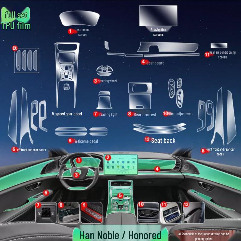 BYD Han Dmi/EV Interior Protective Film for Center Console, Dashboard, Navigation Screen, and Gear Shift.