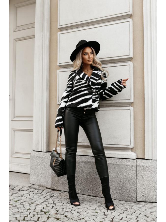 Stylish Zebra Print Furry Short Jacket with Suit Collar for Autumn and Winter
