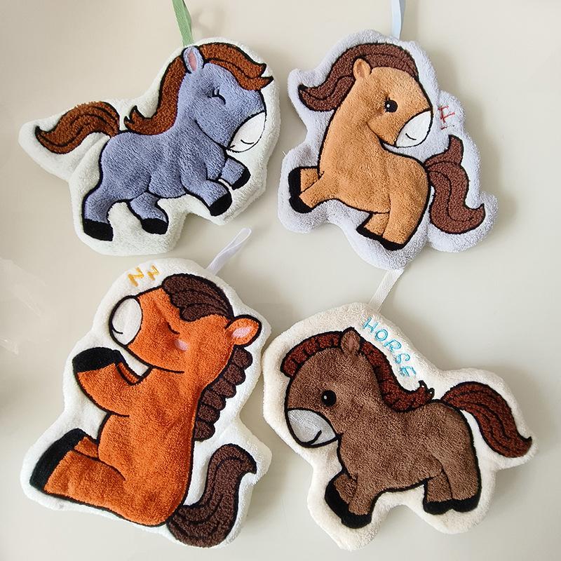 Cartoon Cute Pony Hand Towel Coral Fleece Home Kitchen Wipes Horse Thickened Hanging Absorbent Towels For Bathroom Home Decor