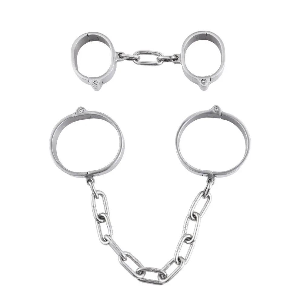 Stainless Steel Handcuff Slave Restraints Set Bondage Collar Ankle Cuffs  Bondage Restraint Sex Toys for Women Man Couples
