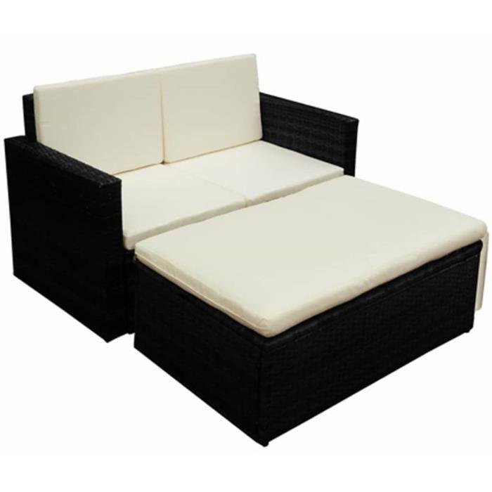 VidaXL Salon de jardin 2 pcs avec coussins Résine tressée Noir