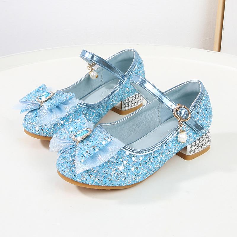 Kinder-High Heels Mädchen Pailletten Prinzessin Schuhe kleines Mädchen Elsa Klassenkameradin Baby Kristall Schuhe Frühling und Herbst Einzelne Schuhe