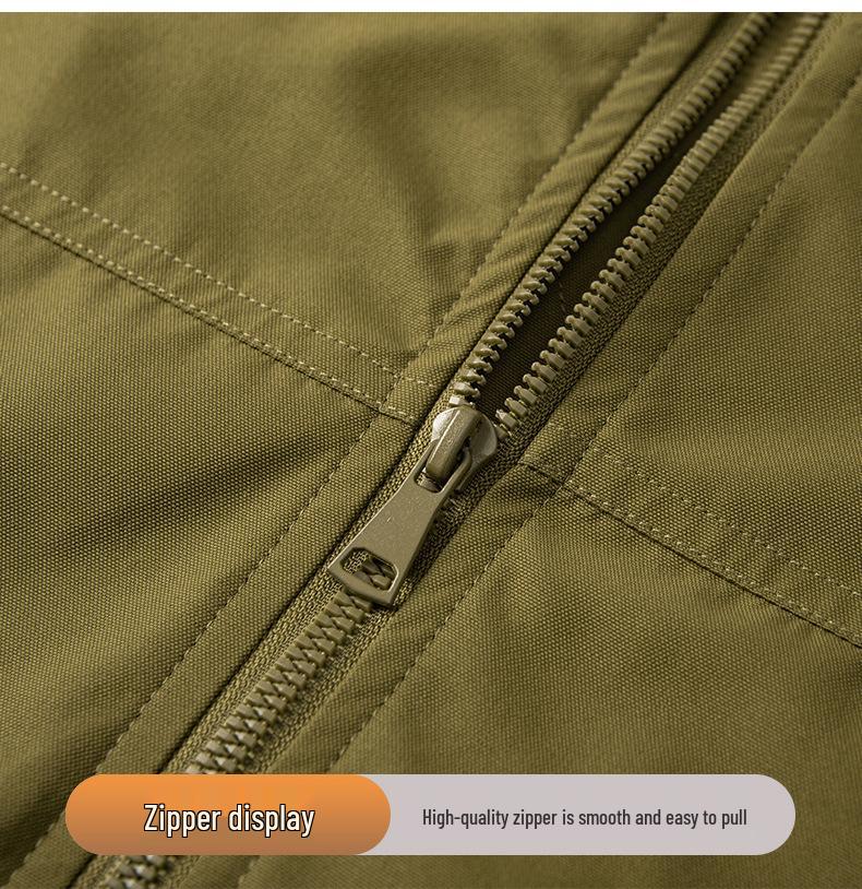 Men's Windproof Stand Collar Workwear Jacket - American Style, Three-Proof, Short, Loose Fit, for Spring & Autumn.