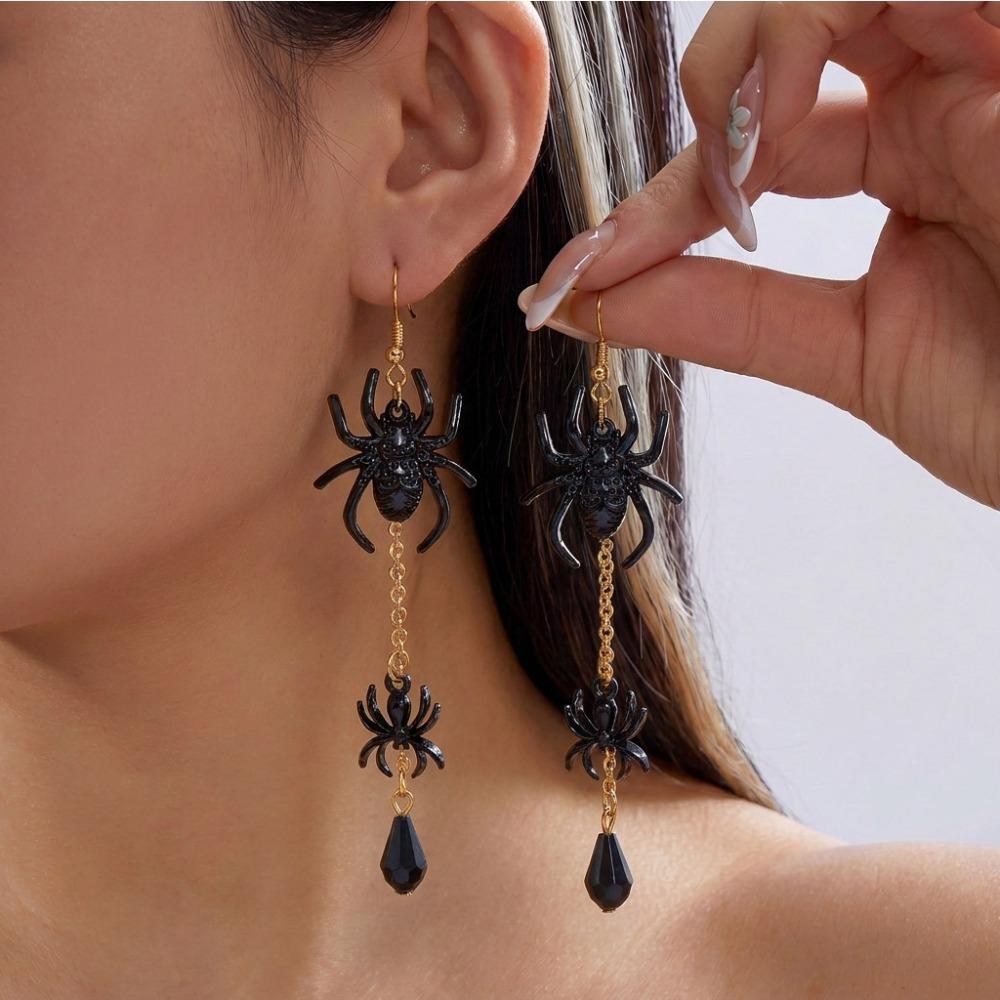 Crystal Pumpkin Ear Studs Zircon Spider Dangle Earrings Punk Long Tassel Drop Earrings Gift Style 2