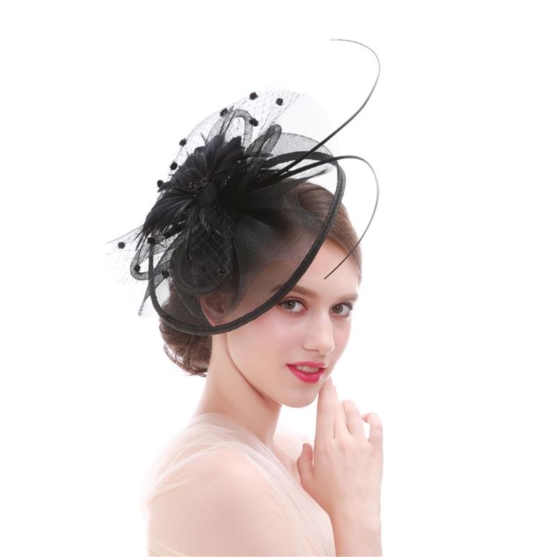 Feather Decorated with Mesh Veil Hat Outdoor Tulle Hair Accessory Fascinator For Weddings Special Occasion