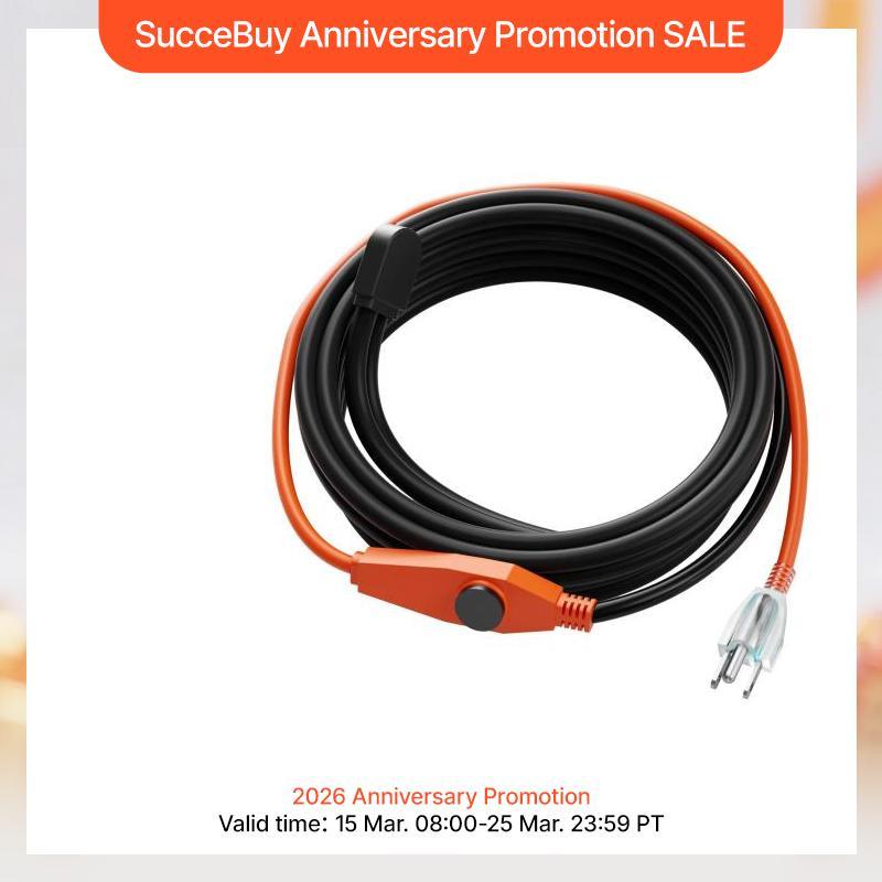 SucceBuy Pipe Heating Cable 24FT/30FT/12FT/18FT 6FT Heat Tape Pipe Heat Cable Protects PVC Hose Metal Plastic Pipe from Freezing