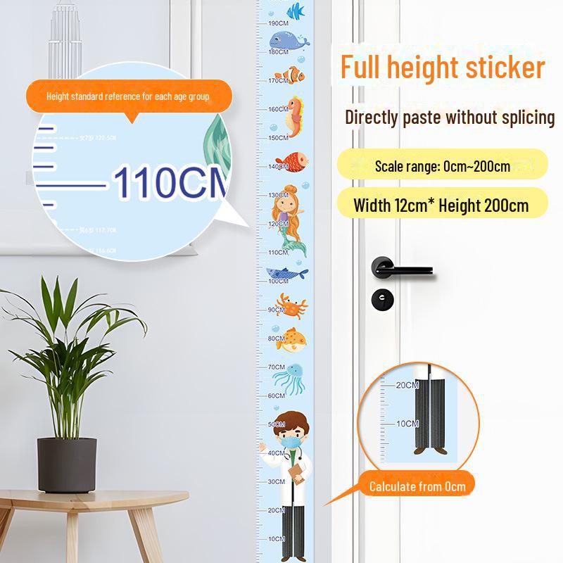 Children's Room 2m Self-Adhesive Height Chart Stickers - Cartoon Design for Baby Measurement & Wall Decoration