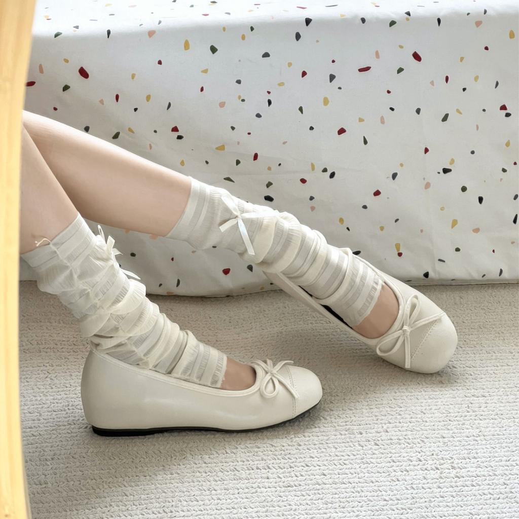 French Retro Soft-soled Single Shoes Silver Women's Shoes Summer Ladyshoes Evening Bow Red Flats Ballet Shoes