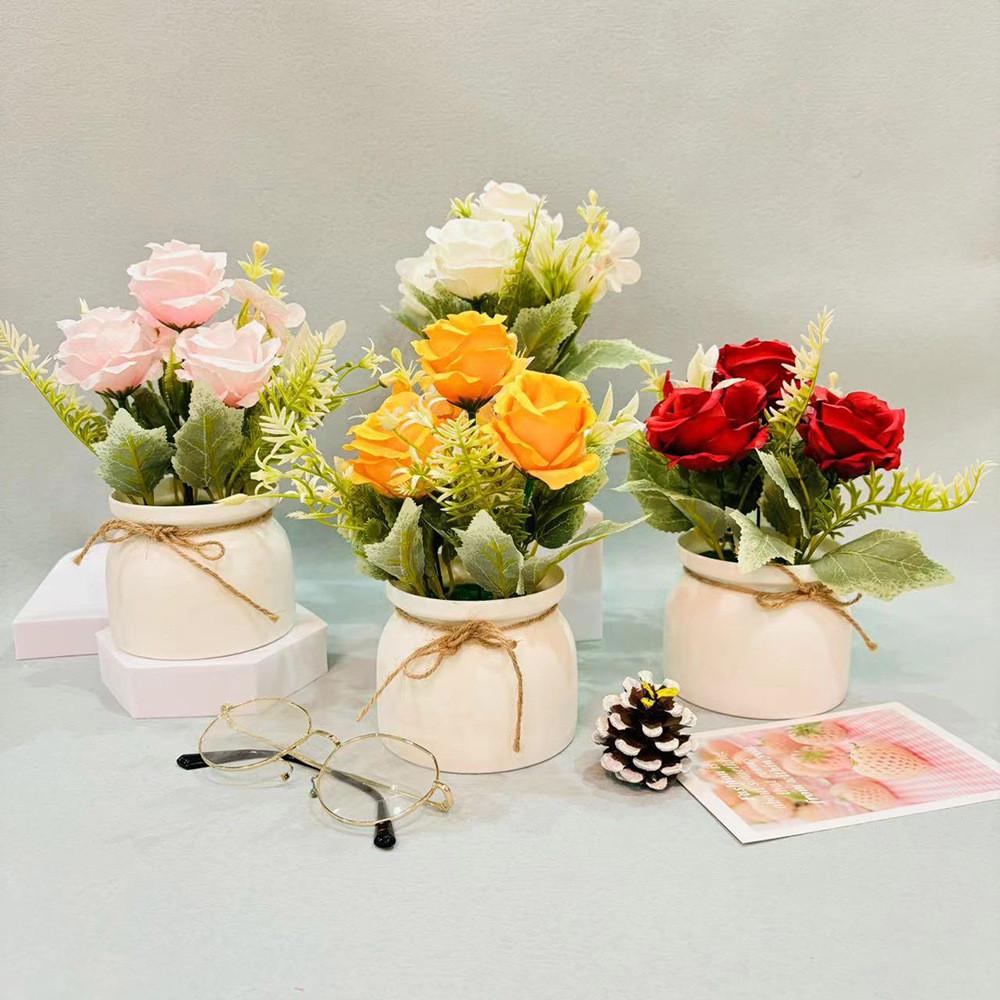 Flower Rose Plastic Arrangement Decorative Plant For Home Desk Decoration