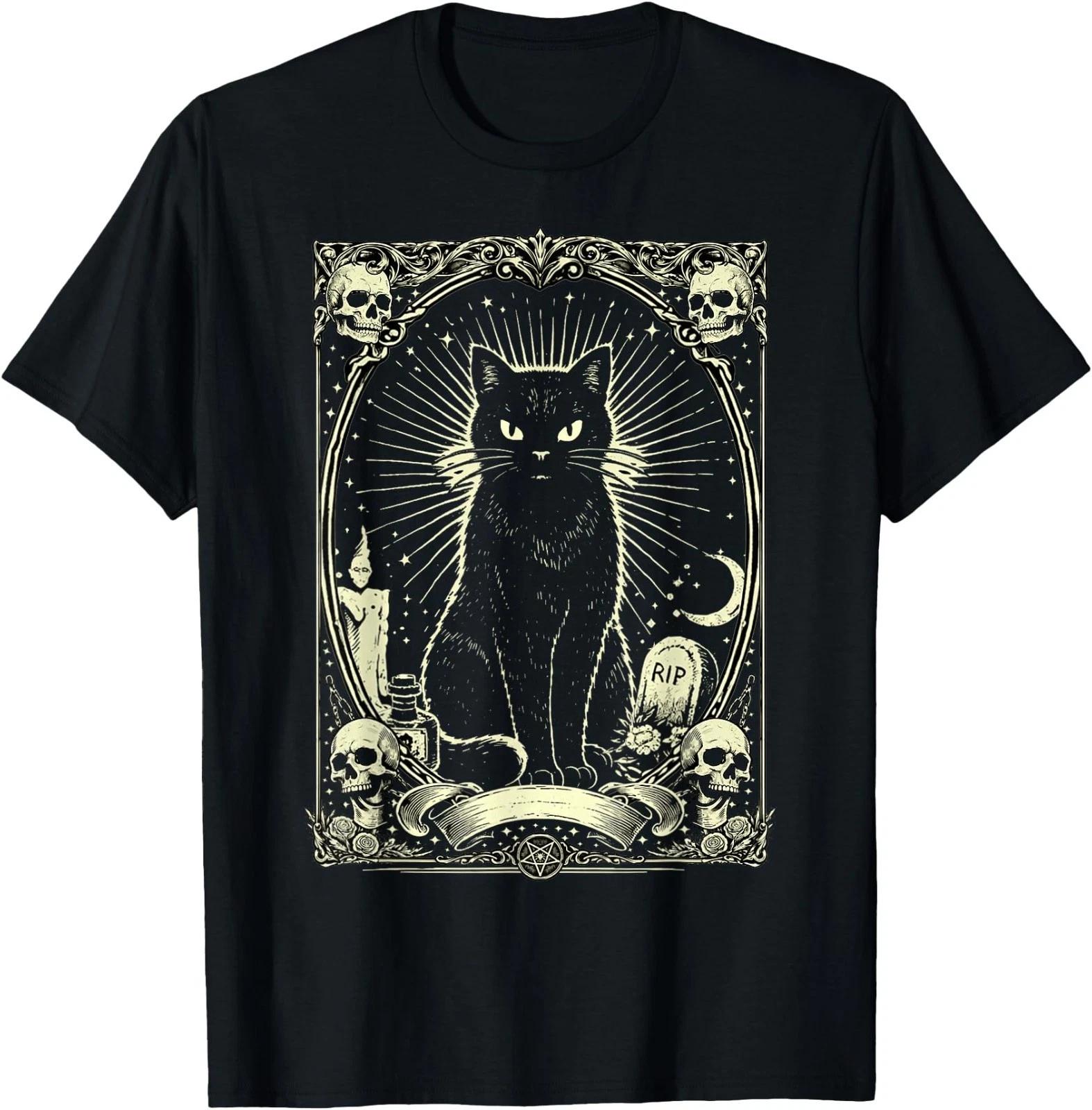 Gothic Black Cat Vintage Design T-Shirt S