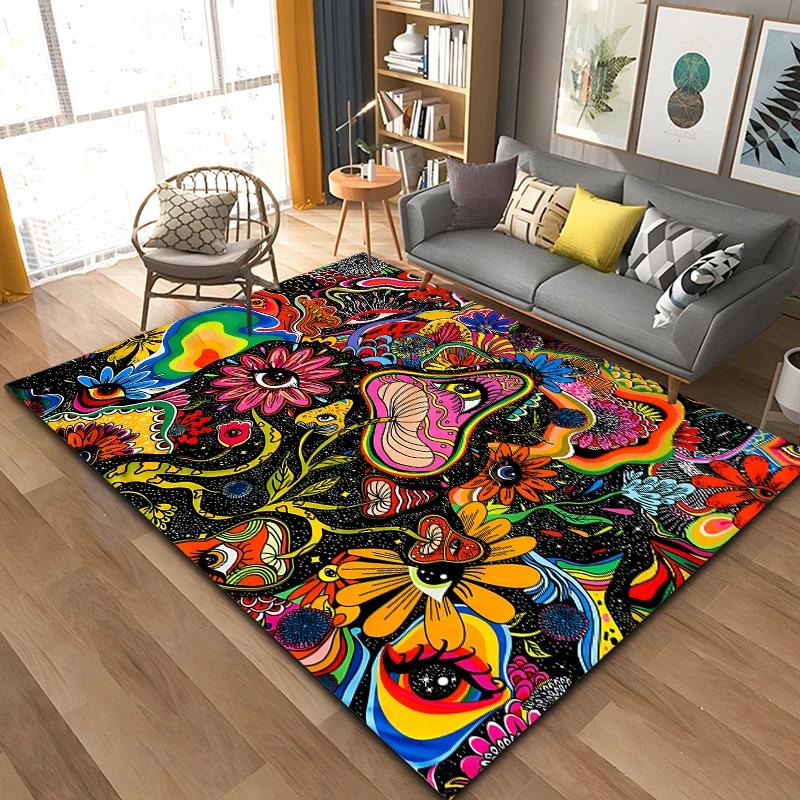 Psychedelic Mushrooms Carpet for Living Room Game Rugs Soft Floor Cartoon Rugs Bathroom Rug Mat Yoga Mat Home Decor Area Rug