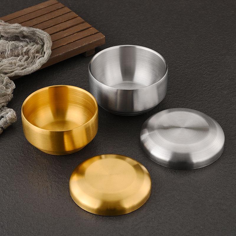 304 Stainless Steel Double-Layer Korean Rice and Soup Bowl with Lid for Kids
