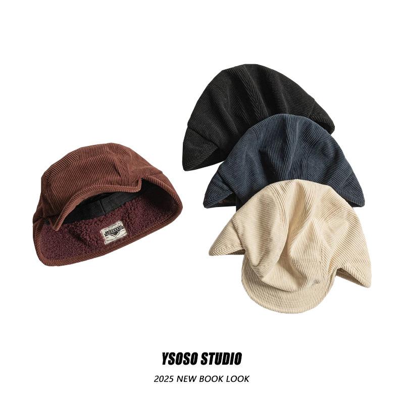 Gorra de Béisbol con Orejeras de Pana Vintage para Hombre y Mujer Gorra de Invierno con Visera Suave de Lana Americana Gorra de Piloto