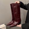 Fashion New Women's Leather Kitten Heel Square Toe Slip-on Autumn Knee High Boots Casual Female Long Boots Shoes Knee-High Boots