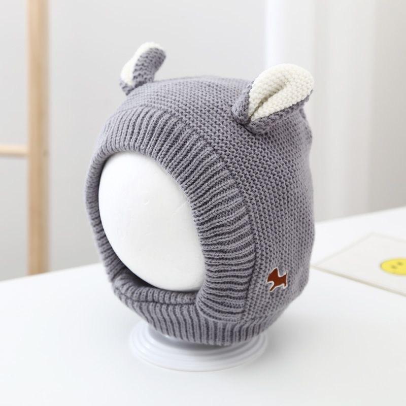 Baby hat autumn and winter fleece thickened knitted hat bear cute super cute baby wool hat men's and women's hat Korea