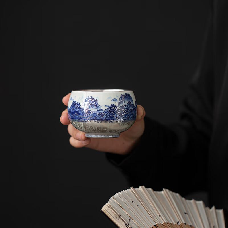 Master Zheng Wenqiang Gilded Silver Landscape Ceramic Teacup