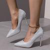 Fashion Fashion High Heels Sexy Shoes Women Pumps Large Size 34-43 White Stiletto Heel Patent Leather Office Wedding Shoes Zapatos Mujer