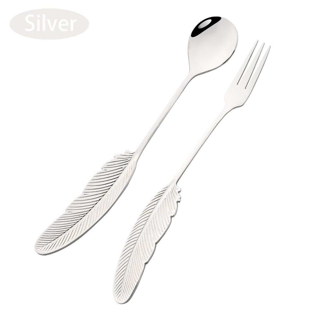 2Pcs Creative Fork Spoon Dinnerware Set 304 Stainless Steel Cutlery Cake Fruit Fork Coffee Ice Cream Stirring Spoon Kitchen Tool