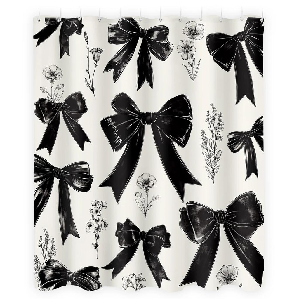 Hot Bow Pattern Shower Curtain Cute Bathing Cat Shower Curtain Waterproof Polyester Fabric Washable Bathroom Decor Accessories