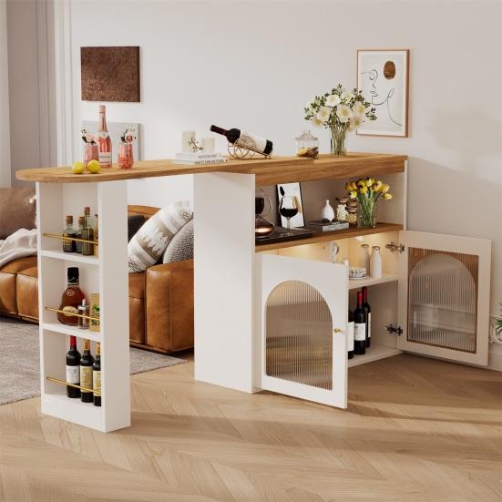 Standing Dining Table Spacious Desktop Coffee with 2 Doors Open Shelves Large Home Extendable Bare Capacity Strong Load-bearing Furniture Modern