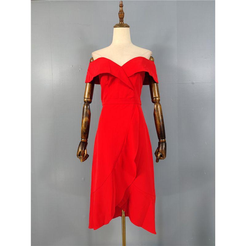 Foreign Trade Order Sexy Temperament off-Neck Gyaru Frill Slim fit Slimming Tall Elegant New Banquet Dress