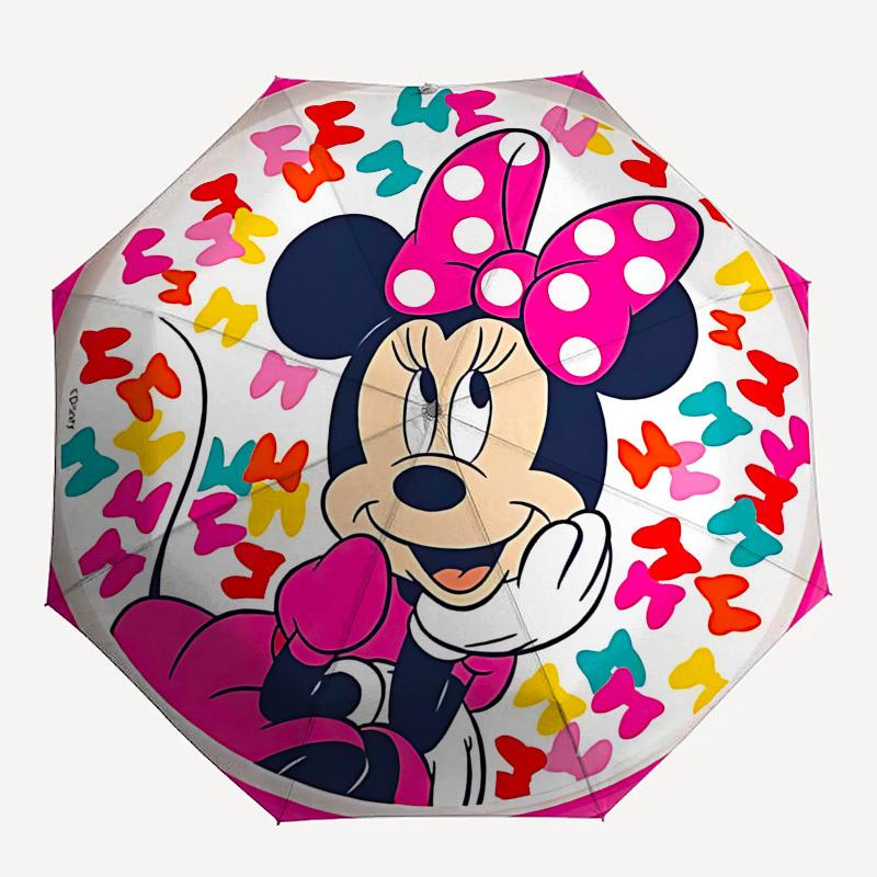 Minnie Mouse, Bowtique Themed Automatic Opening and Closing Umbrella, Brightly Colored 8-rib Portable Umbrella, Suitable for Men and Women, A Perfect