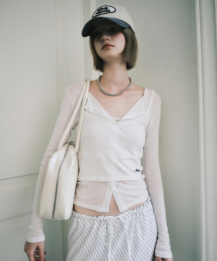 Nigaennikol Henley Neck Layered Sleeve Top_Ivory