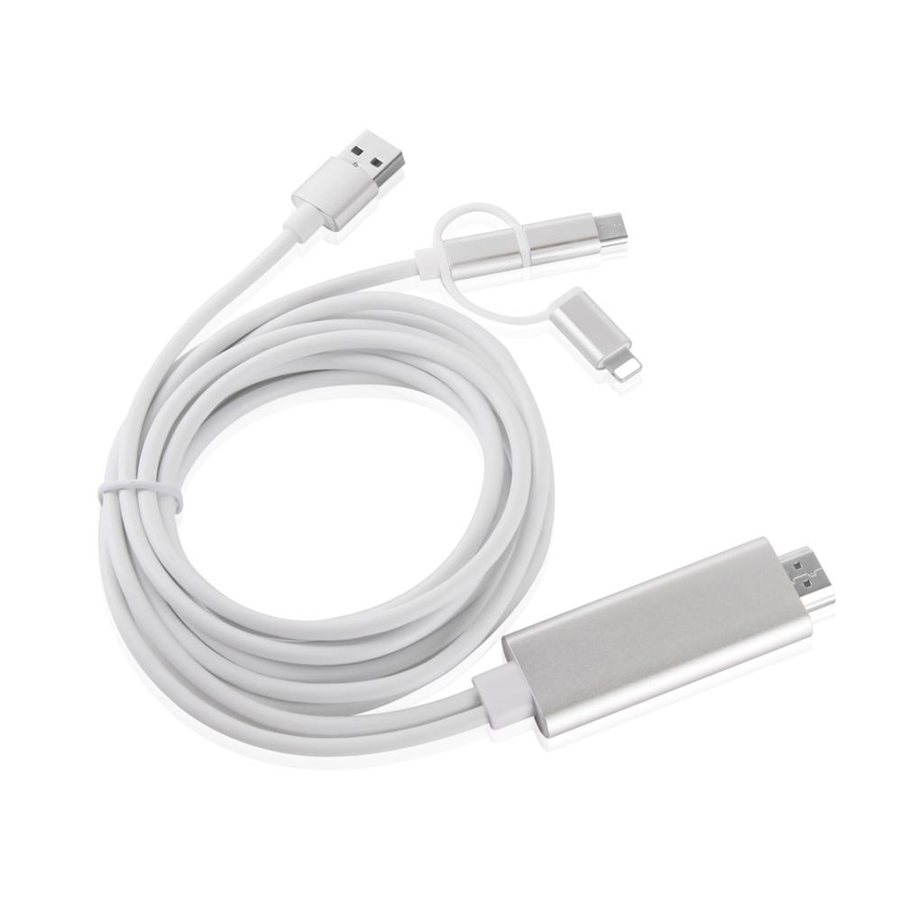 3-in-1 Lightning/Type-C/Micro USB To HDMI HD Adapter Cable for iOS and Android Devices Mirroring Screen To TV/Projector/Monitor