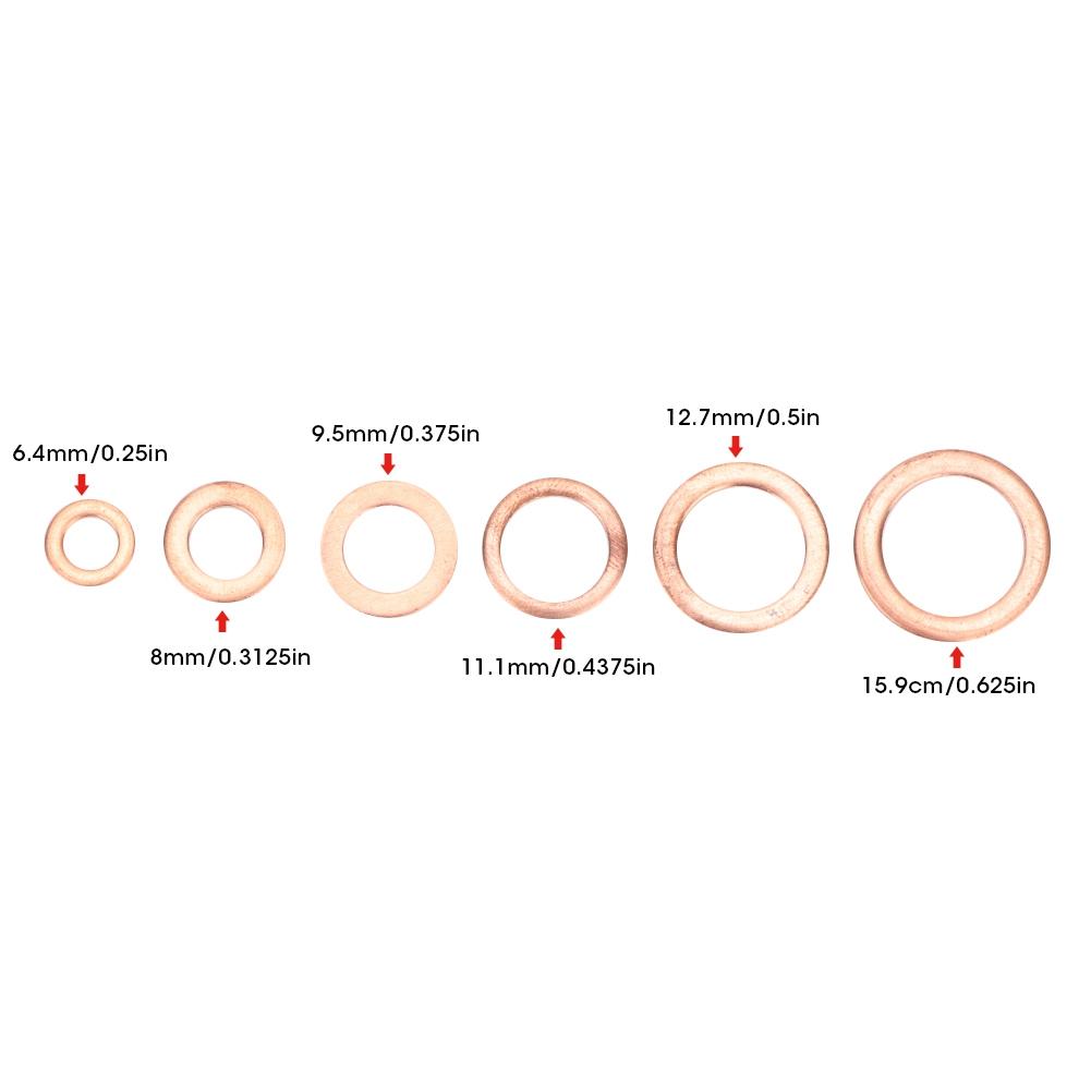 110 pcs Mixed Size Copper Washer Assortment Flat Ring Oil Brake Line Seal