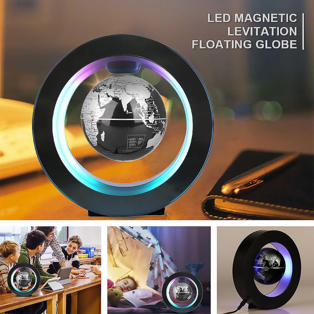 World Globe Pattern Magnetic Levitation Globe LED Rotating Earth Floating Ball Lamp O Shape Bedside Lights Novelty Birthday Gift