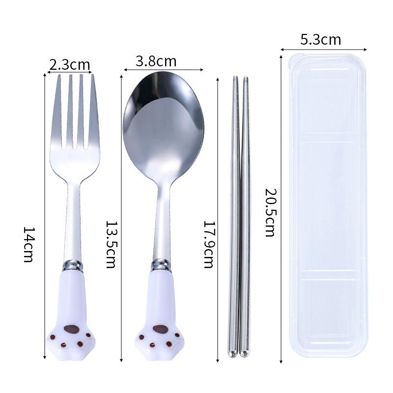 Cat Claw Stainless Steel Tableware Set Portable Cutlery Fork Spoon Chopsticks Three-Piece Suit With Box Travel Flatware Gift