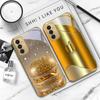 Warm Golden Cute Apple For Samsung Galaxy S 21 S22 S23 Plus S24 Ultra S20 FE 25Ultra S21+ S9+ 22Plus Golden Glass Phone Case