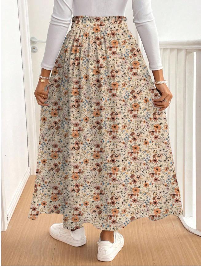 Sweet Floral Split Ruffle Elegant Skirt - Slimming Meteor Student Style